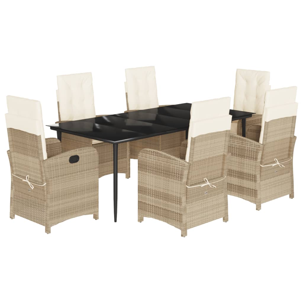 7-tlg. Garten-Essgruppe mit Kissen Beige Poly Rattan